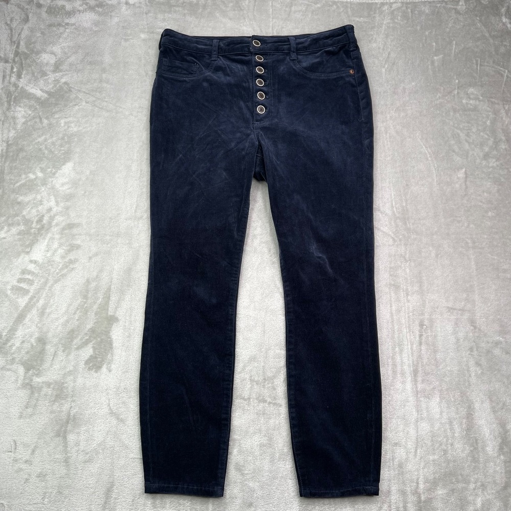 Pilcro Letterpress Corduroy‎ Pants Womens 32 Navy Blue Exposed Button Fly Skinny
